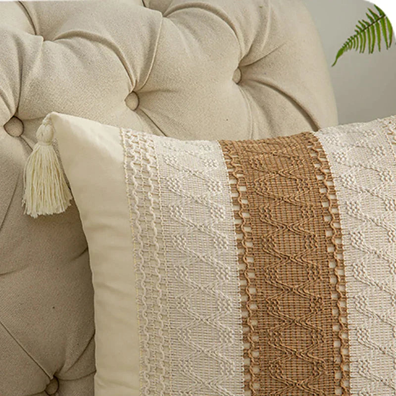 غطاء وسادة DecorBites™ شرابة هندسية من القطن والكتان لغرفة المعيشة وغرفة النوم