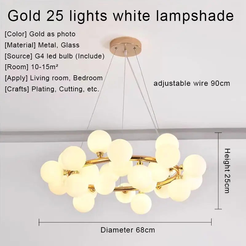 نجفة ديكور بايتس™ الذهبية بإضاءة LED، مصباح معلق عصري لغرفة المعيشة، المطبخ، غرفة النوم، غرفة الطعام