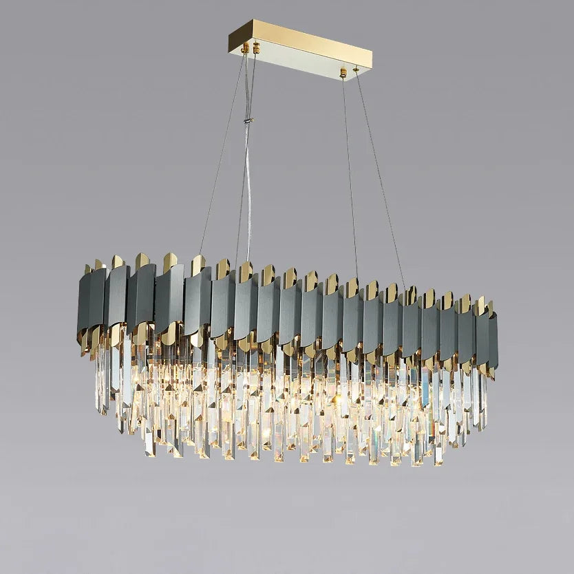 DecorBites™ Art Deco Black Golden Crystal Chandelier for Foyer
