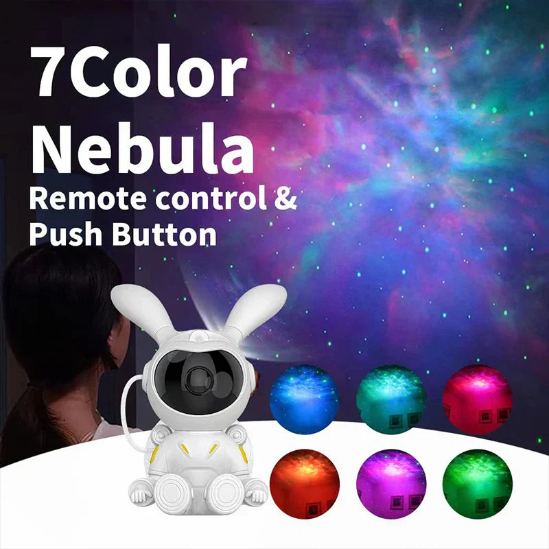 DecorBites™ Galaxy Bunny Astronaut Projector: Moon and Star Night Light for Children