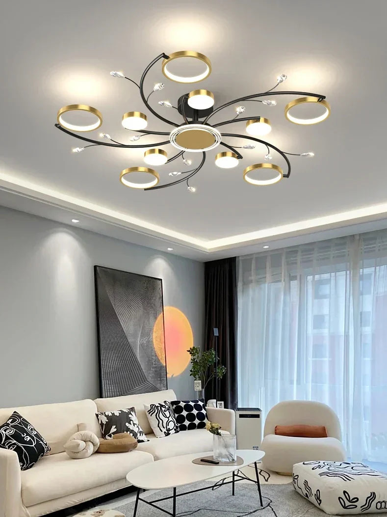 ثريا ليد ألمنيوم ذهبية من DecorBites™ مع كريستال K9، مصابيح معلقة فاخرة لديكور المنزل