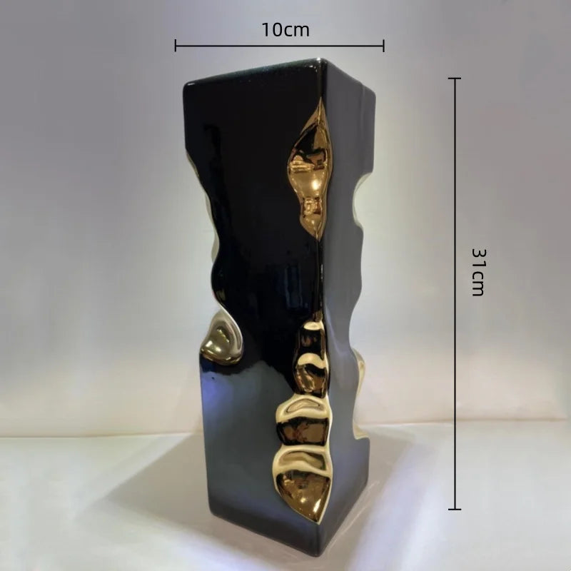 DecorBites™ Golden Notch Ceramic Vase Geometric Square Design Home Decor Accessory