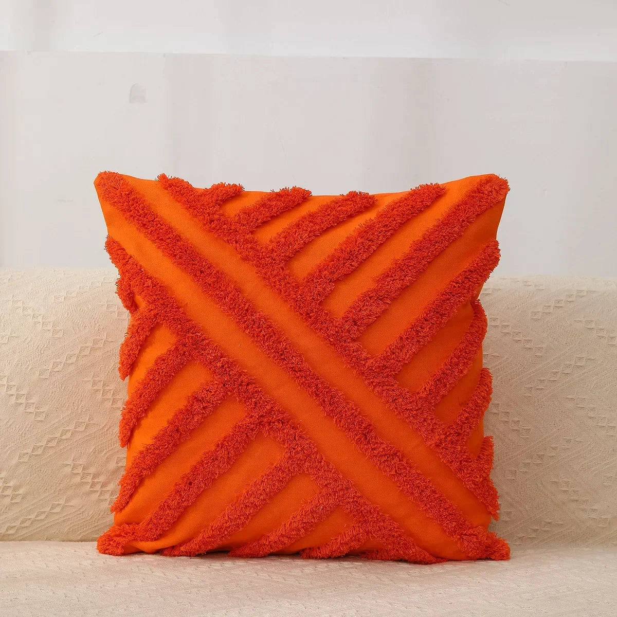 DecorBites™ Geometric Waves Tufted Pillow Covers with Embroidered Tassels