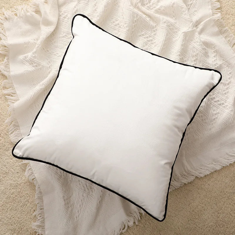 DecorBites™ Housse de coussin brodée géométrique - Taie d'oreiller moderne noire et blanche pour canapé