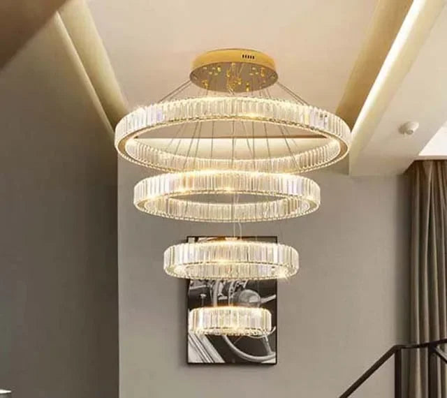 نجفة DecorBites™ الكريستالية المزودة بحلقات LED - تركيبات إضاءة متدلية فاخرة للفلل والسلالم