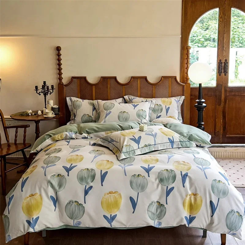DecorBites™ Cotton Bedding Set Queen King Size Sheet Pillowcase Blanket Cover