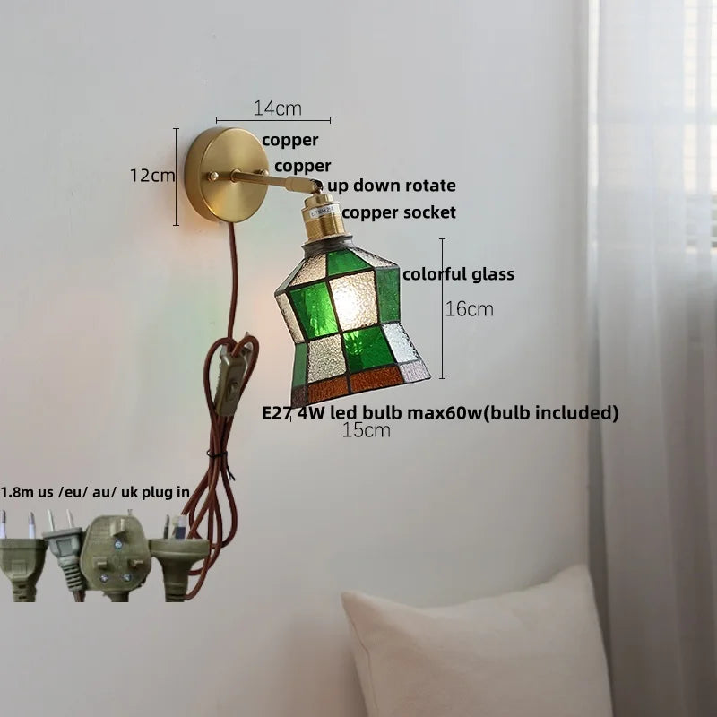 DecorBites™ Colorful Square Glass LED Wall Lights with Pull Chain Switch - Tiffany Style