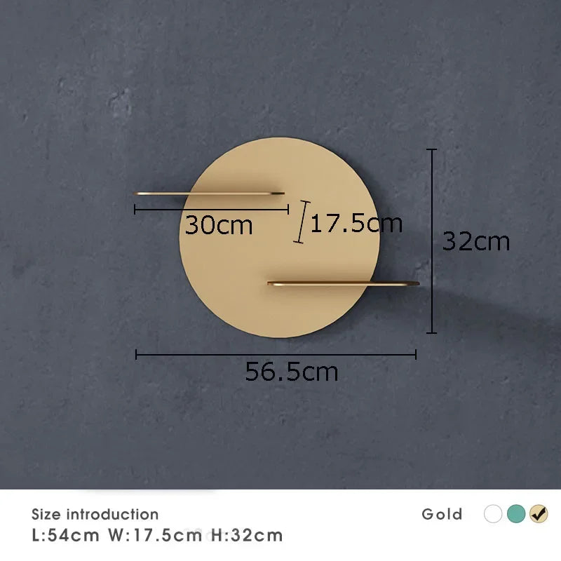 DecorBites™ Gold Metal Round Wall Storage Shelf with Hooks