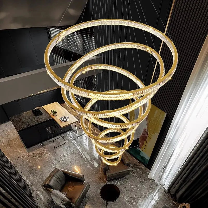 DecorBites™ Crystal Round Chandelier: Elegant Stair Pendant Light for Luxury Home Decor