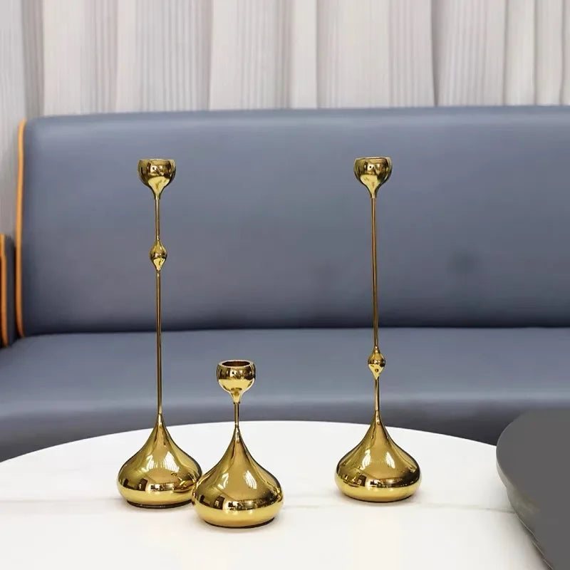 DecorBites™ حامل شمعدان على شكل قطرة ماء هندسية ذهبية، منظم مكتبي، قطع مركزية لحفلات الزفاف