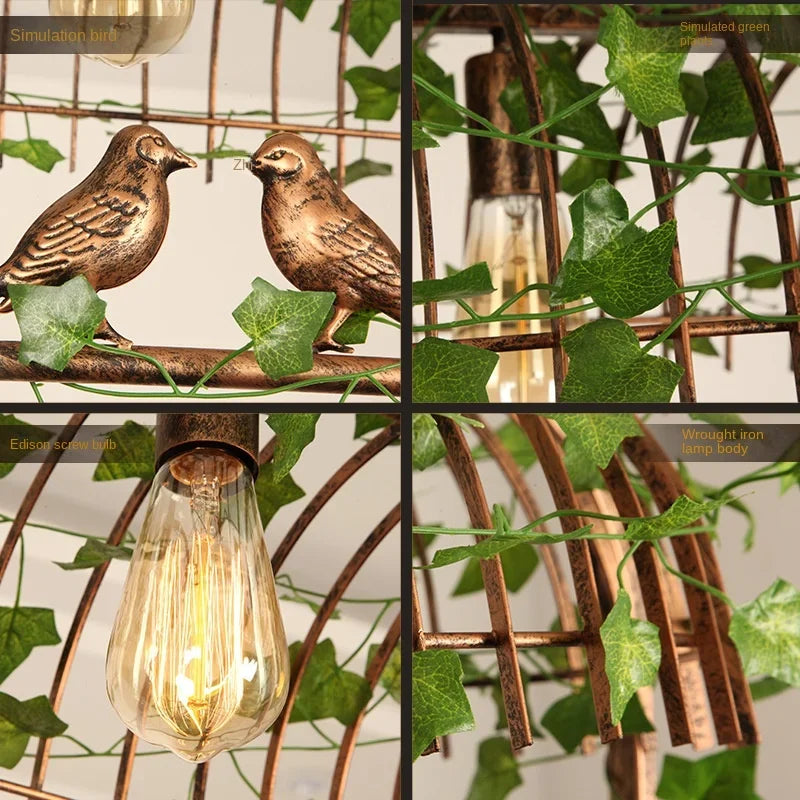 DecorBites™ ثريا قفص العصافير بأوراق خضراء لطاولة الطعام وديكور الحديقة