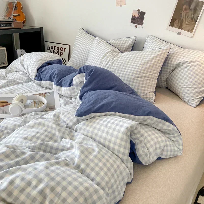 طقم غطاء لحاف بنمط ياباني كاروهات من DecorBites™ - غطاء لحاف ومخدة مغسولان وناعمين