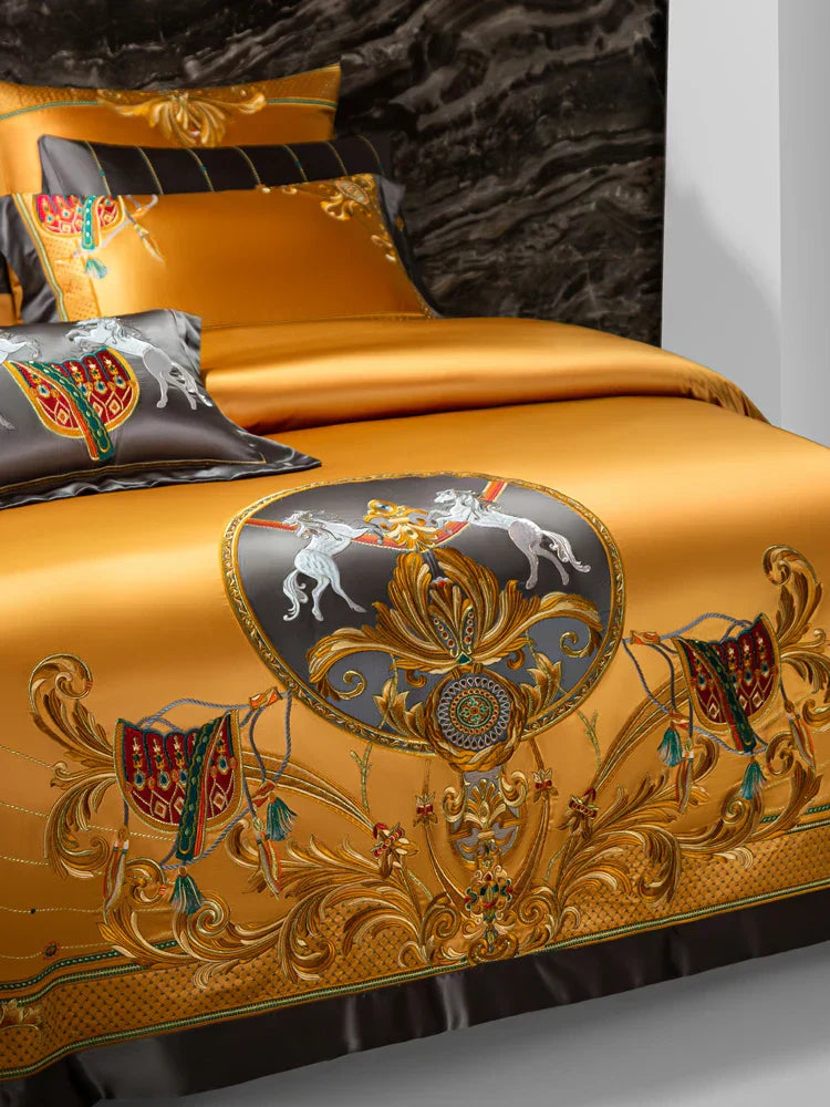 طقم مفروشات منقوش فاخر من ™DecorBites - غطاء لحاف وملاءة سرير ومفرش سرير