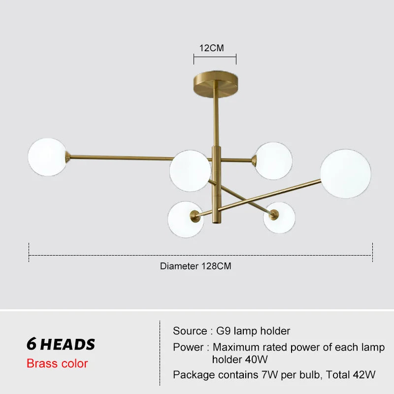 DecorBites™ Brass Chandelier: Nordic Glass Pendant Lights for Home, Living Room, Bedroom, Restaurant & Cafe