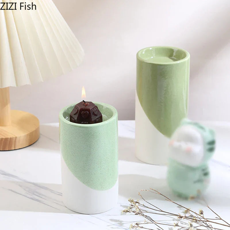 طقم شمعدان أسطواني أخضر من DecorBites™ لديكور المنزل الرومانسي