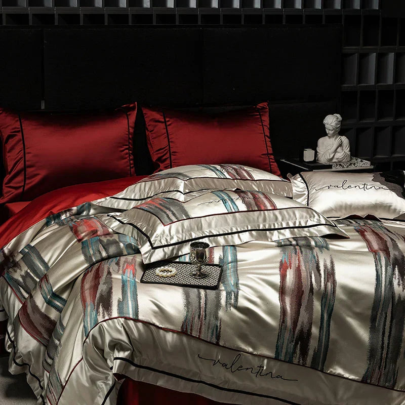طقم مفرش سرير جاكار وبروكار فاخر من DecorBites™ مع قطن مصري وتطريز