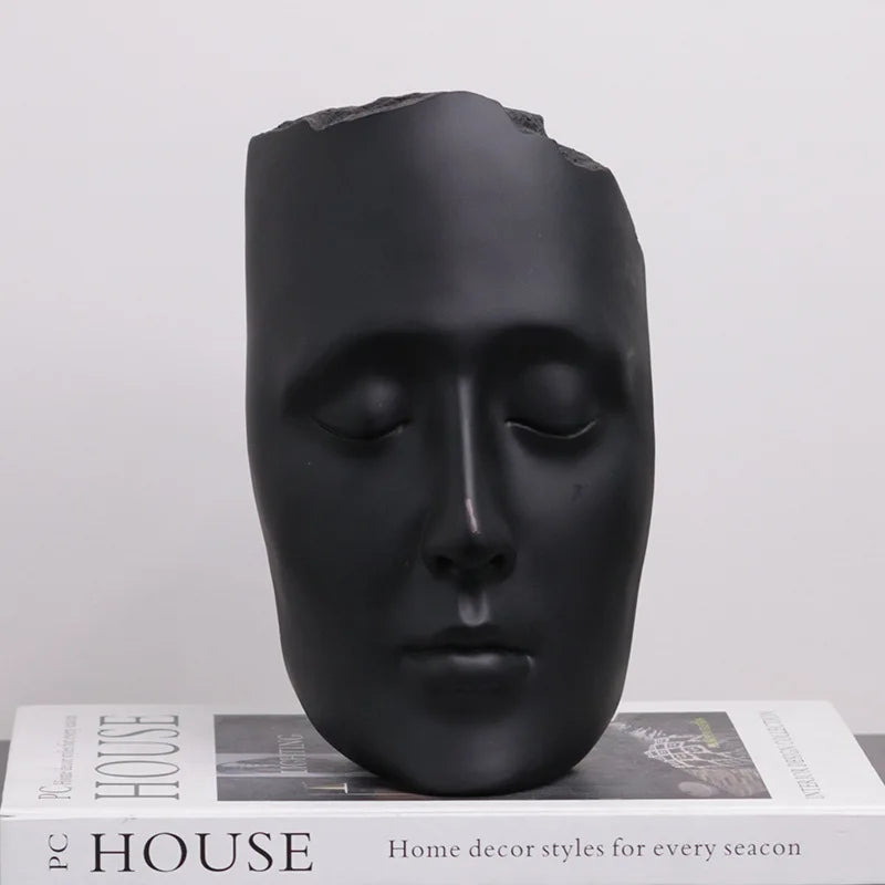 DecorBites™ Golden Mask Resin Abstract Face Sculpture for Home Decoration