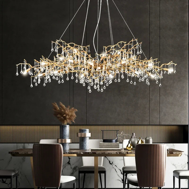 ثريا كريستال ذهبية من DecorBites™: إضاءة LED عصرية فاخرة لغرفة المعيشة والفيلا