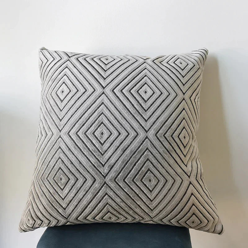 DecorBites™ Geometric Chenille Flocking Cushion Cover in Grey Yellow Purple Red, 45x45cm/30x50cm