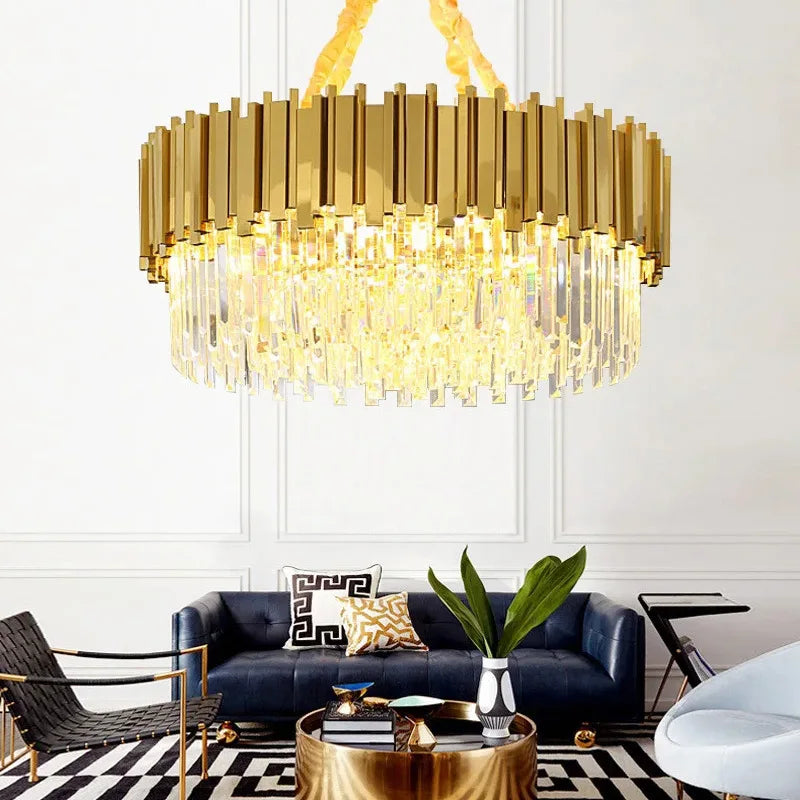 DecorBites™ ثريا كريستال ذهبية: إضاءة LED متدلية فاخرة وعصرية لديكور غرف المعيشة والطعام والنوم