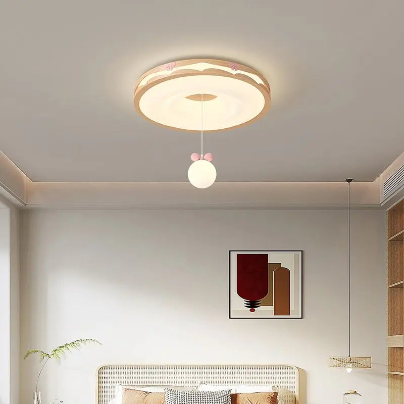 DecorBites™ Cream Wind Walnut Round Master Bedroom Lamp Warm Retro Hanging Ball Ceiling