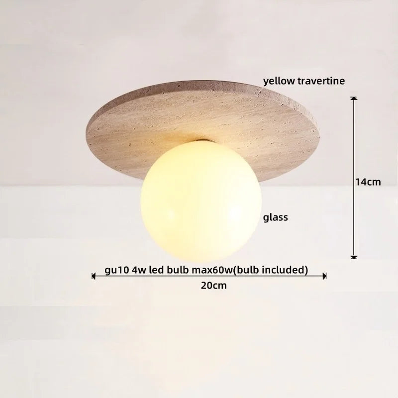 DecorBites™ Ellipse Stone LED Ceiling Light Natural Travertine Lamp Plafon