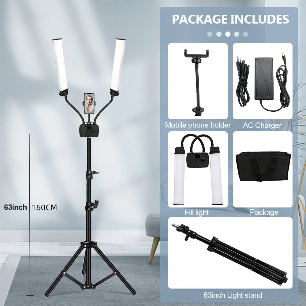 DecorBites™ Dualarm LED Beauty Light with Circular Light Strip on Tripod
