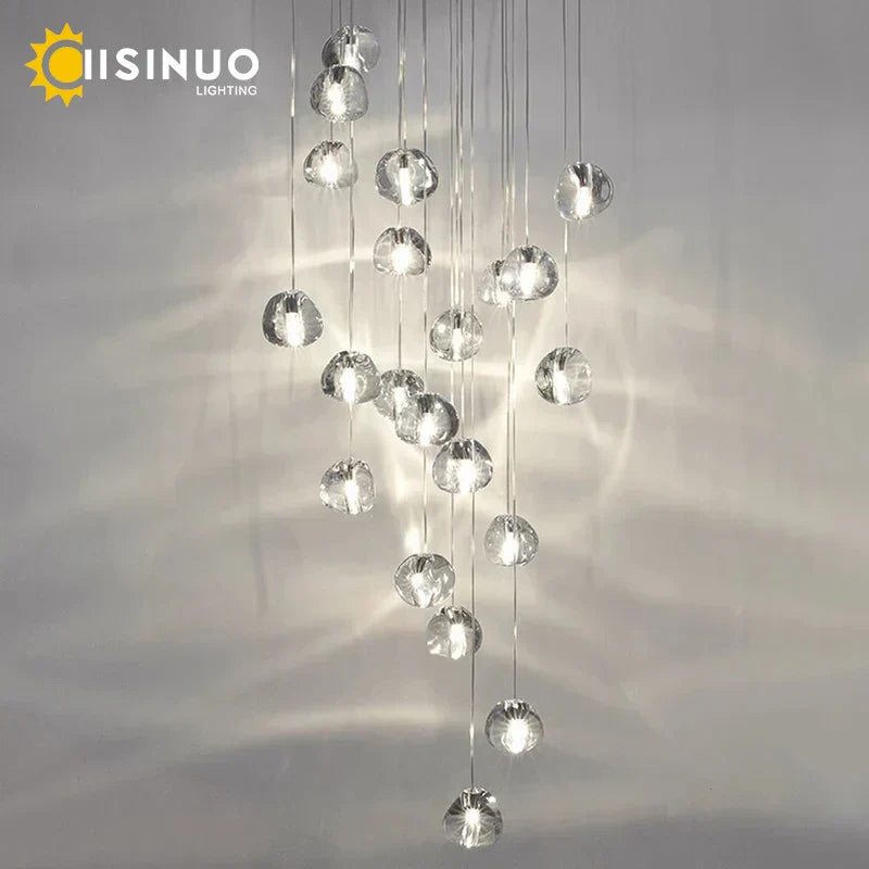 DecorBites™ Crystal Ball Chandelier: Long Adjustable Staircase Pendant Light perfect for Home & Restaurant
