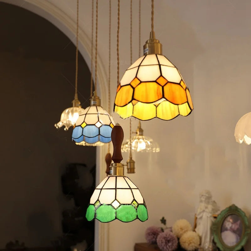 DecorBites™ Glass LED Pendant Lamp Tiffany Style Hand Stitch Dining Room Light