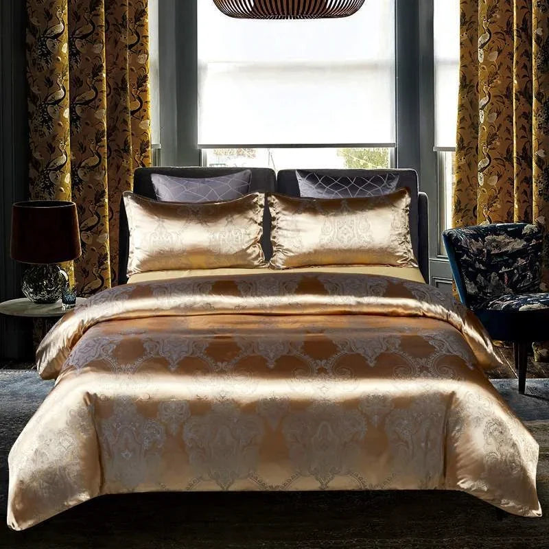 DecorBites™ Jacquard Satin Luxury Bedding Set - Queen Size Luxe Duvet Cover Set