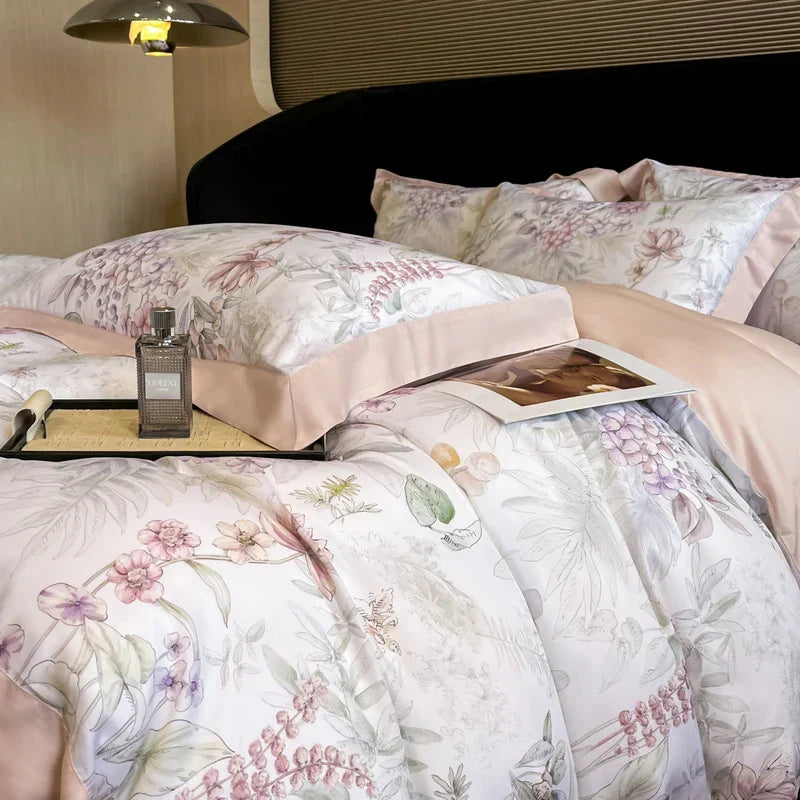 DecorBites™ Eucalyptus Fiber Flowers Bedding Set: Duvet Cover, Bed Sheet, Pillowcase - 4Pcs