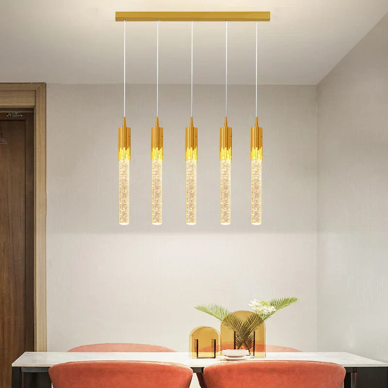 DecorBites™ Gold Crystal LED Chandelier: مصابيح غرفة طعام عصرية، إضاءة سقف معلقة للمطبخ