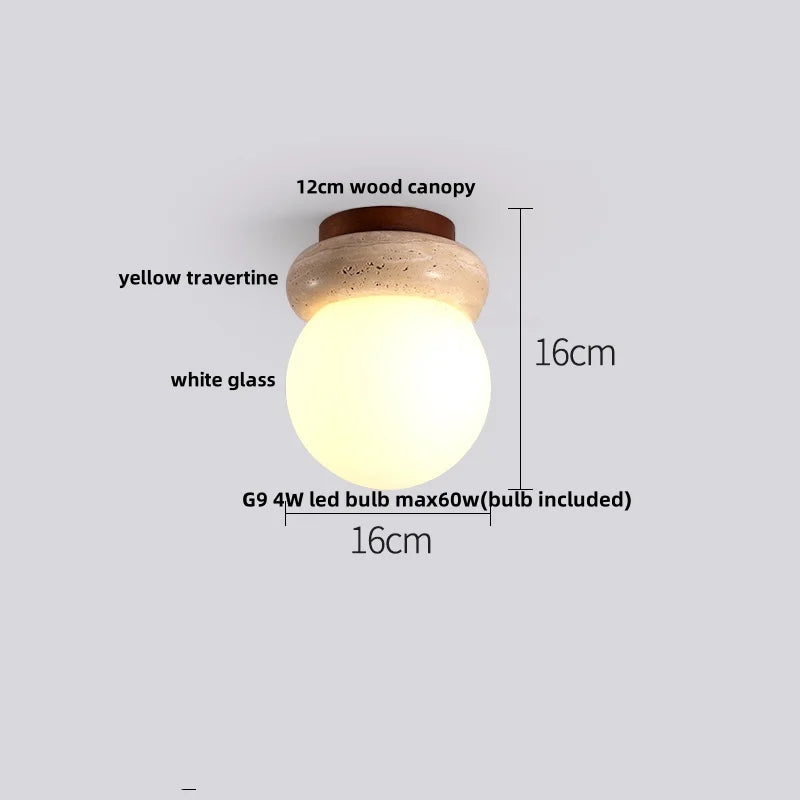 DecorBites™ Glass Ball LED Ceiling Light, Japan Style, Yellow Travertine, Restaurant Reading Décor