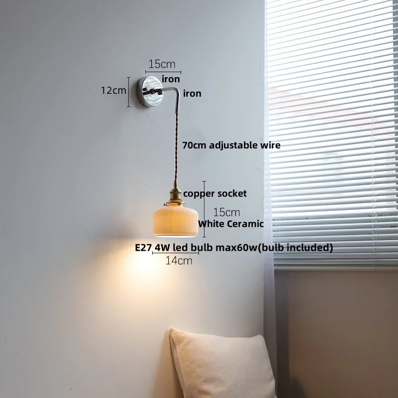 DecorBites™ Ceramic Canopy LED Wall Lamp, Adjustable Wire, Pull Chain Switch