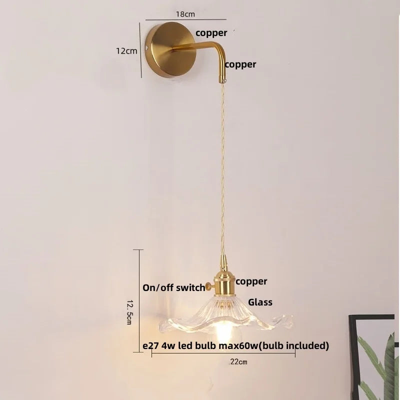 مصابيح جدارية نحاسية زجاجية DecorBites™ LED | مفتاح بسلسلة سحب | مصباح حمام قابل للتعديل