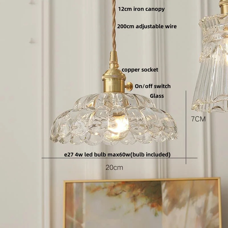 DecorBites™ Amber Glass LED Pendant Light Fixture Nordic Modern Copper Hanging Lamp