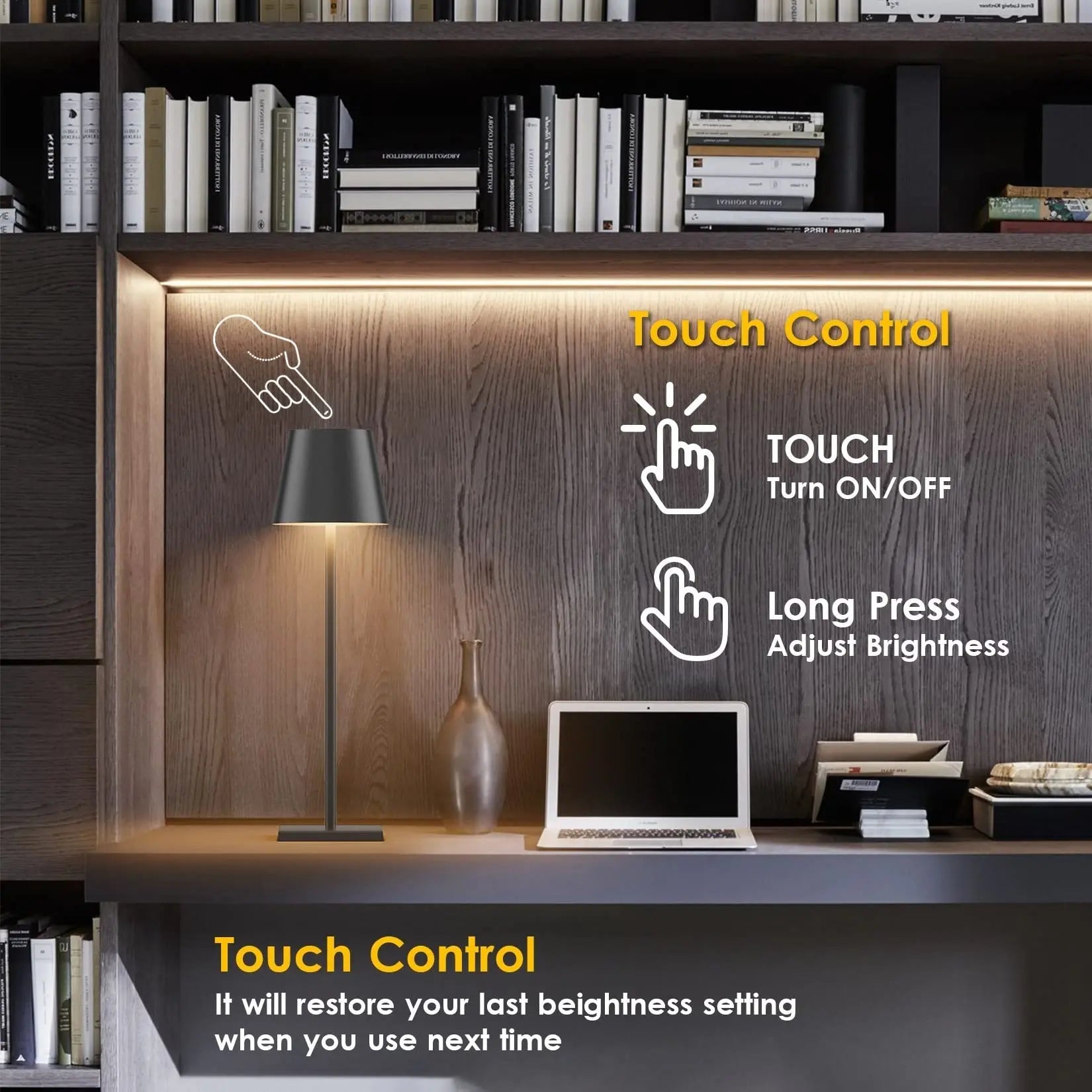 مصباح طاولة فسيفساء DecorBites™ LED لاسلكي مع شاحن لاسلكي وخاصية تعتيم باللمس