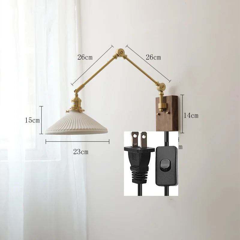 DecorBites™ Copper Wall Lamp with Pull Chain Switch, Nordic Design, LED Bulb, Ceramic Lampshade