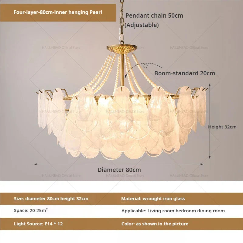 DecorBites™ French Chandelier Garden Light with K9 Crystal | Elegant Pearl Shell Design