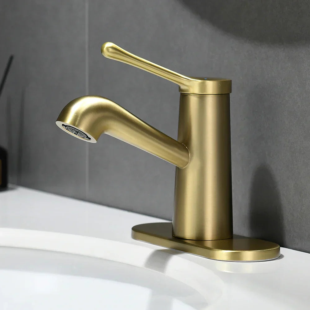 DecorBites™ Gold Waterfall Basin Faucet Mixer Tap Modern Single Hole Cold Hot Water