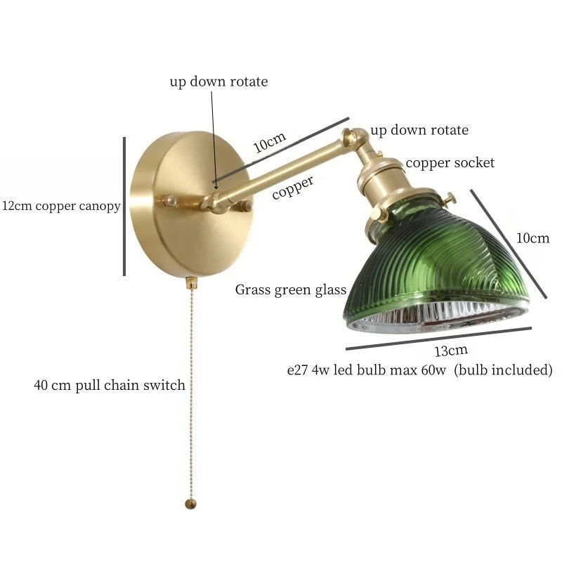 أباليك DecorBites™ الجدارية الخضراء من الزجاج مع إضاءة LED ومفتاح سحب بسلسلة، لغرفة النوم والحمام وغرفة المعيشة.