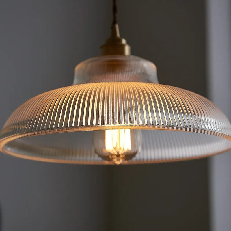 Japanese Brass Semi-Circle Glass Pendant Light
