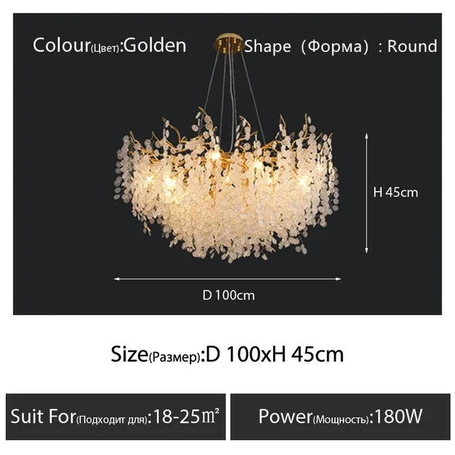 فانوس زجاجي معلّق ذهبي من DecorBites™ Gold Chandelier لديكور المنزل - إضاءة عصرية فاخرة
