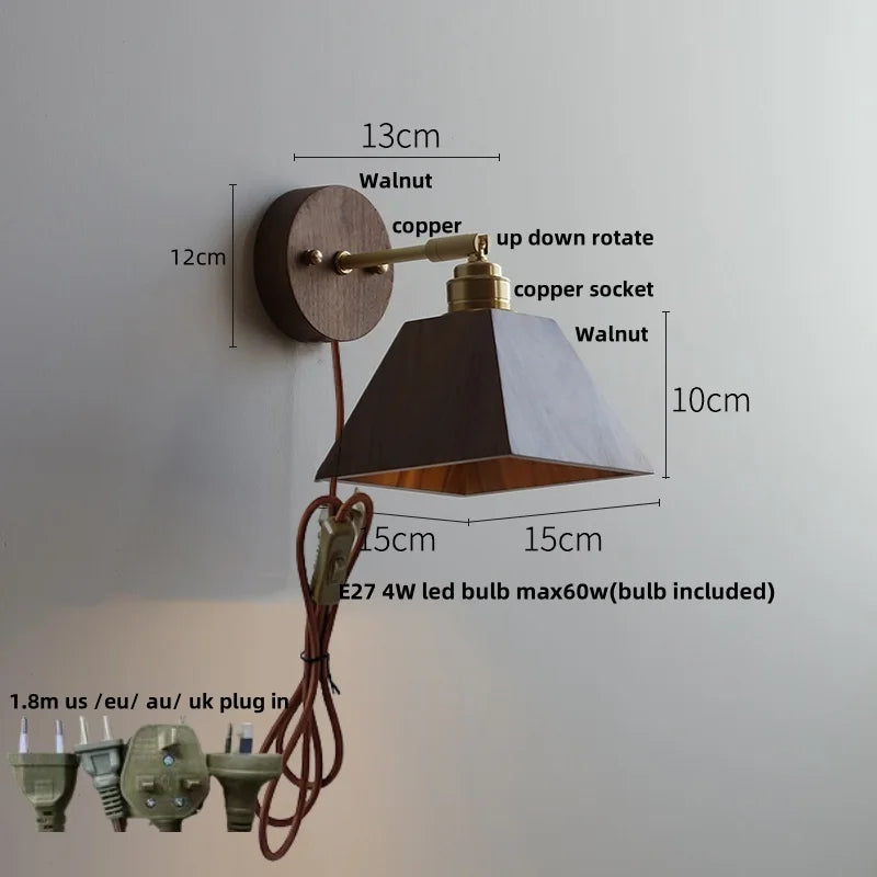 DecorBites™ LED Wall Sconce Walnut Wood Rotate Stair Light Fixture Modern Nordic Design