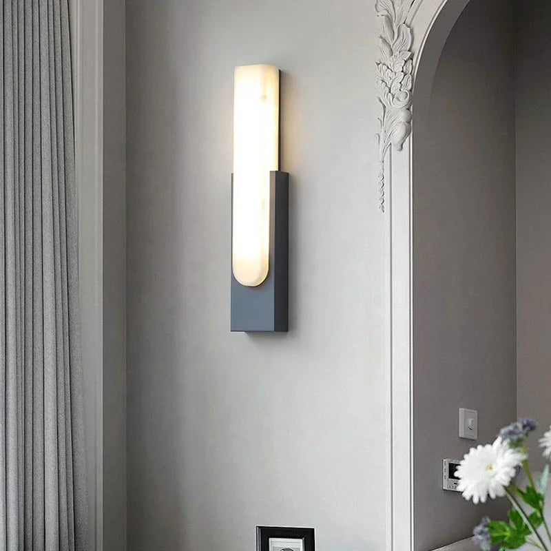 مصباح حائط من الرخام والمعدن الرمادي DecorBites™ LED لغرفة النوم العصرية الاسكندنافية