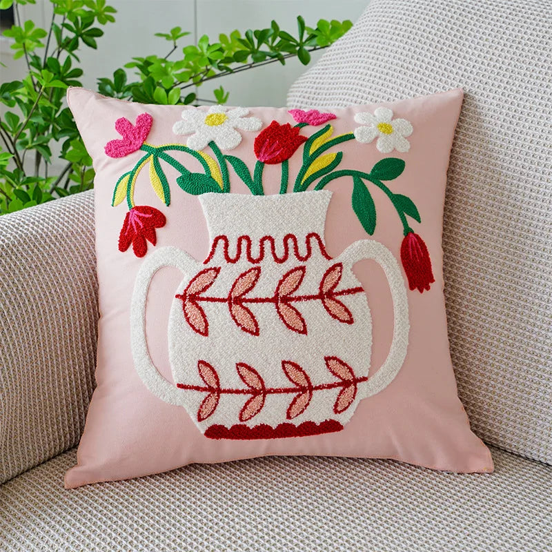 DecorBites™ Green Tulip Embroidery Pillowcase 45X45CM - Sofa Bed Office Car Chair Cover