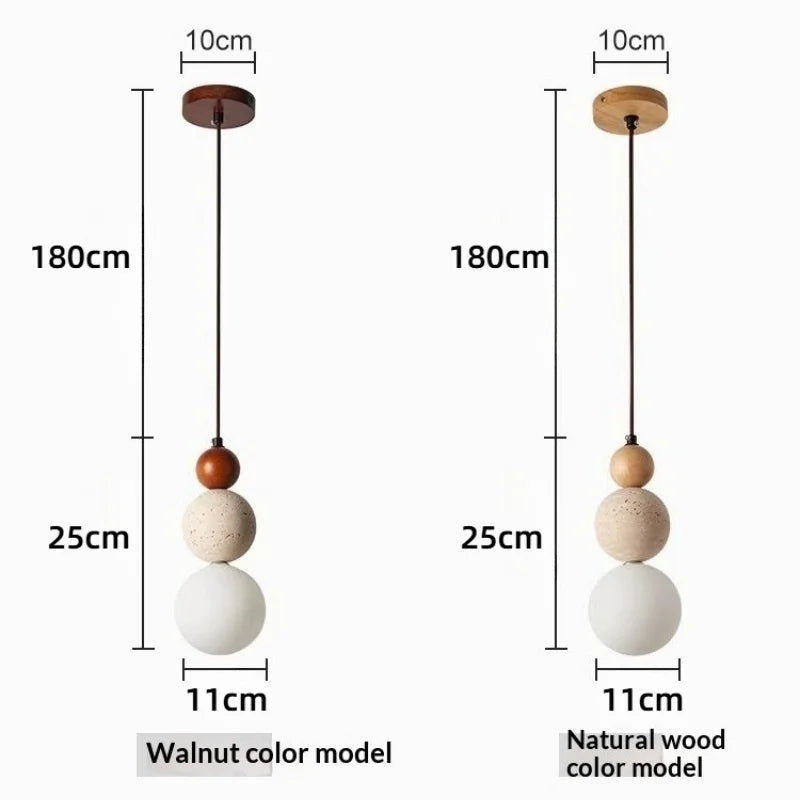 Travertine Stone and Wood Bauhaus Pendant Light