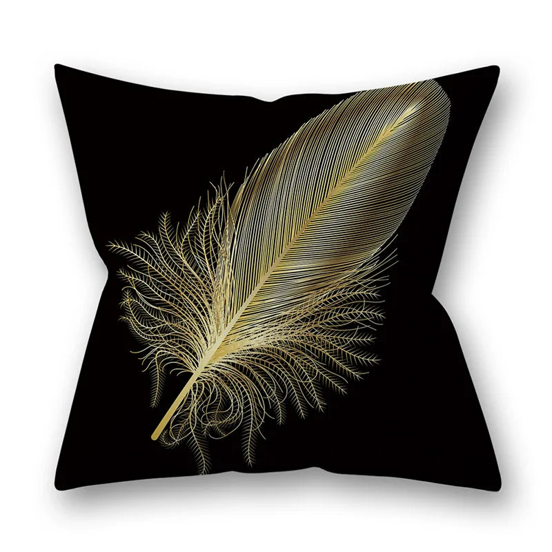45x45cm Golden Leaves Pillow Cases by DecorBites™ - Nordic Ins Black Sofa Decor
