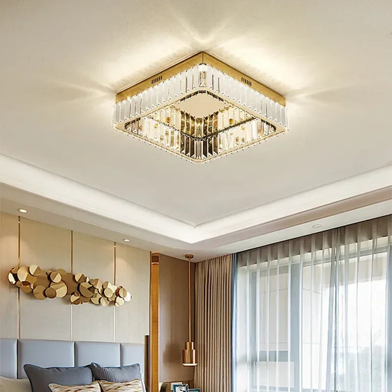 مصابيح سقف DecorBites™ الكريستالية LED القابلة للتعتيم: مصباح مربع حديث من الفولاذ لغرفة المعيشة
