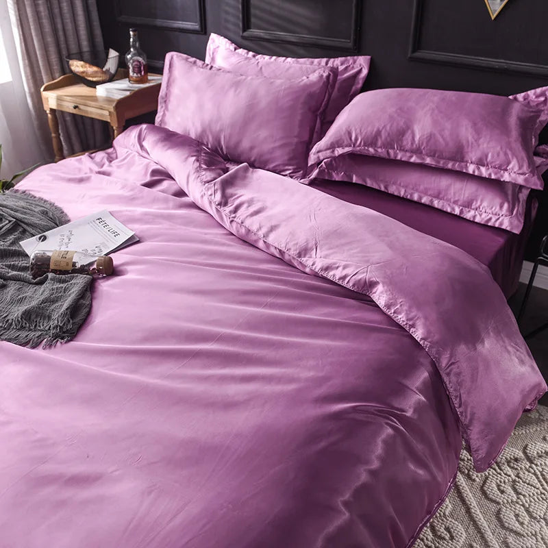 DecorBites™ Ice Rayon Satin Bedding Set: Cooling, Soft, Summer Comfort for Twin-Double Bed